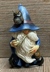 Figur - Lustiger Zauberer klein - blauer Hut, Pfeife & Eule