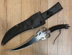 Waffen Deko - Dolch - Teufelsmesser gebogen - Stahlklinge, schwarzer Griff, Nylonscheide