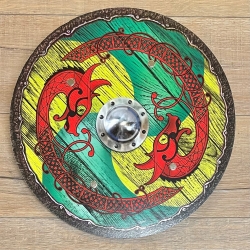 Holz Ritterschild 40cm rund - Wikinger - grün-gelb