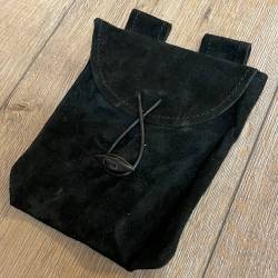 Tasche - Leder - Gürteltasche Flach/ thin mit Knebelknopf - schwarz - klein