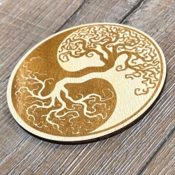 Untersetzer - Holz - Lebensbaum Yin Yang gelasert rund - 10cm - natur - Coaster - Dekoration