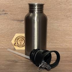 To-Go - Trinkflasche - Wunschmotiv - Edelstahl mit Strohhalm 500ml - silber