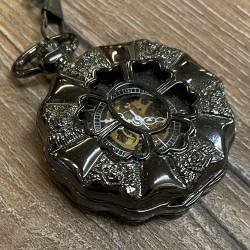 Uhr - mechanische Taschenuhr Steampunk schwarz Orden und Kette