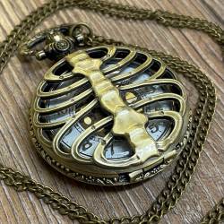 Uhr - Taschenuhr - Größe L - Skelett - altmessing - Quartz - Steampunk