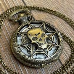 Uhr - Taschenuhr - Größe L - CrossFire - Totenschädel - altmessing - Quartz - Steampunk