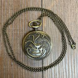 Uhr - Taschenuhr - Größe L - GOT - Tagaryen - Drache - altmessing - Quartz - Steampunk