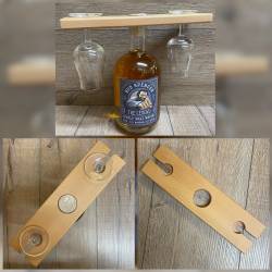 Zubehör Holz - Whisky-/ Wein-Flaschen Glashalter, für 2 Gläser, geölt - 26cm