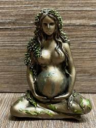 Statue - Erdmutter Miniatur - Gaia - Mutter der Erde im Lotussitz - bronziert - Dekoration - Ritualbedarf
