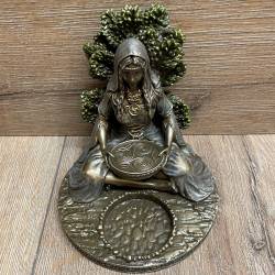 Statue - Danu/ Cerridwen - keltische Göttin sitzend mit Votiv-Kerze - bronziert - Dekoration - Ritualbedarf
