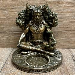 Statue - Cernunnos - Der Gehörnte Gott - sitzend mit Votiv-Kerze - bronziert - Dekoration - Ritualbedarf