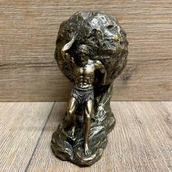 Statue - Sisyphus rollt Stein - griechischer Held - bronziert/ coloriert