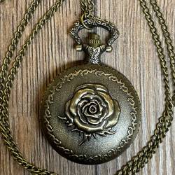 Uhr - Taschenuhr - Größe L - Rose - altmessing - Quartz - Steampunk