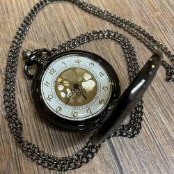 Uhr - Taschenuhr - Größe L - Römische Zahlen - schwarz - Quartz - Steampunk