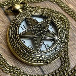 Uhr - Taschenuhr - Größe L - Pentagramm - altmessing - Quartz - Steampunk