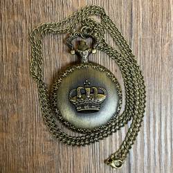 Uhr - Taschenuhr - Größe L - Krone - altmessing - Quartz - Steampunk