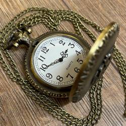 Uhr - Taschenuhr - Größe L - Krone - altmessing - Quartz - Steampunk