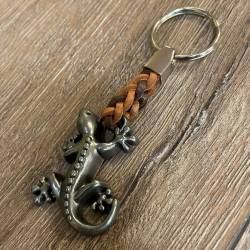 Schlüsselanhänger - Gecko mit geflochtenem Lederband - Keyring