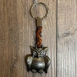 Schlüsselanhänger - Eule mit geflochtenem Lederband - Keyring