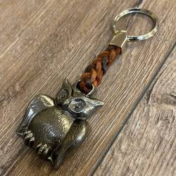 Schlüsselanhänger - Eule mit geflochtenem Lederband - Keyring