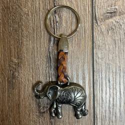 Schlüsselanhänger - Elefant mit geflochtenem Lederband - Keyring