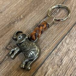 Schlüsselanhänger - Elefant mit geflochtenem Lederband - Keyring
