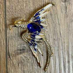 Brosche - Phoenix mit Strasssteinen - blau/ gold - Aetherwelt