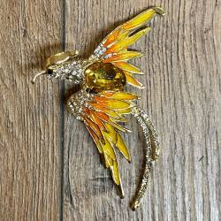 Brosche - Phoenix mit Strasssteinen - gelb/ gold - Aetherwelt