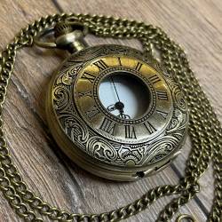Uhr - Taschenuhr - Größe L - Römische Zahlen - altmessing - Quartz - Steampunk