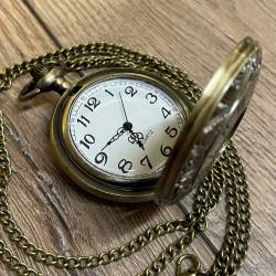 Uhr - Taschenuhr - Größe L - Römische Zahlen - altmessing - Quartz - Steampunk