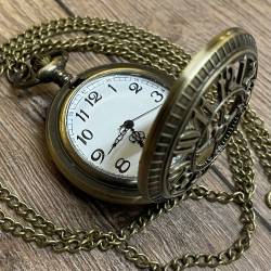 Uhr - Taschenuhr - Größe L - Arabische Zahlen - altmessing - Quartz - Steampunk