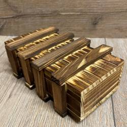 Truhe - Geduldspiel - Trickkiste Spezial Holz mit 2 Fächern - geflammt - Zaubertrick - Verpackung für Geldgeschenke & Gutscheine