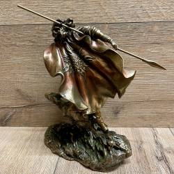 Statue - Lugh keltischer Gott der Sonne & der Stürme mit Hund & Speer - bronziert - Dekoration - Ritualbedarf