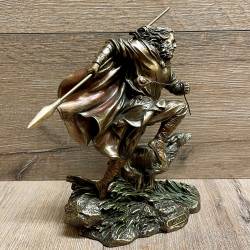 Statue - Lugh keltischer Gott der Sonne & der Stürme mit Hund & Speer - bronziert - Dekoration - Ritualbedarf