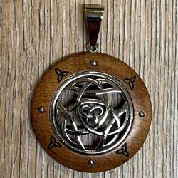 Anhänger - Holz & Edelstahl - Keltischer Knoten mit Triquetra - Wooden Circle