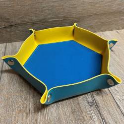 Würfel - Würfelschale Hexagon - Dice tray - Kunstleder 27cm x 27cm - blau/ gelb
