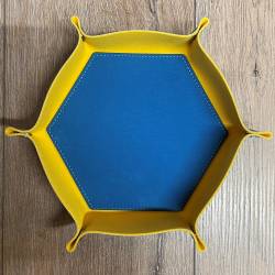 Würfel - Würfelschale Hexagon - Dice tray - Kunstleder 27cm x 27cm - blau/ gelb