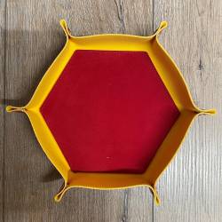Würfel - Würfelschale Hexagon - Dice tray - Kunstleder 27cm x 27cm - rot/ gelb