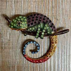 Brosche - Chameleon mit Strasssteinen - Aetherwelt