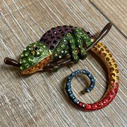 Brosche - Chameleon mit Strasssteinen - Aetherwelt