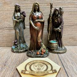 Statue - Keltische Trinität - Jungfrau/ Maiden Miniatur - bronziert - Dekoration - Ritualbedarf