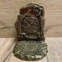 Statue - Kerzenhalter - Vegvisir, Wikinger Kompass - 1 Teelicht - bronziert - Kerzenständer