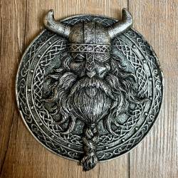 Plaque - Wandtafel - Wandschmuck - Wandrelief - Odin rund für die Wand - silberfinish