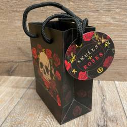 Verpackung - Geschenktüte - Skulls & Roses, Totenkopf & rote Rosen S, Dekor Papier 11cm x 6cm x 14cm