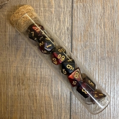 Würfel - Würfelset - Trankflasche/ Glasröhrchen - 7 Würfel für D&D etc. - rot/ schwarz