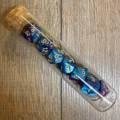 Würfel - Würfelset - Trankflasche/ Glasröhrchen - 7 Würfel für D&D etc. - lila/ blau