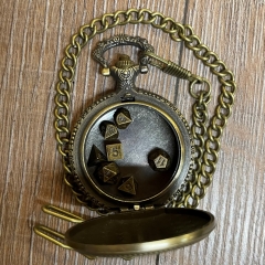 Würfel - Würfelset - Taschenuhr - Drache auf Metall-Deckel inkl. 7 Würfel aus Metall für D&D etc