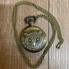 Uhr - Taschenuhr - Größe L - Eule - altmessing - Quartz - Steampunk