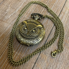 Uhr - Taschenuhr - Größe L - Eule - altmessing - Quartz - Steampunk