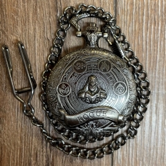 Würfel - Würfelset - Taschenuhr - Rogue/ Dieb auf Metall-Deckel inkl. 7 Würfel aus Metall für D&D etc. - altsilber