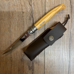 Opinel Slim-Line Rostfrei - Nr. 10 - Olivenholz Geschenkset - Kunstleder-Etui, Holzbox